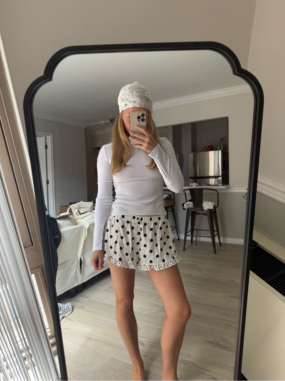 Princess Polly White and Black Polka Dot Mini Shorts